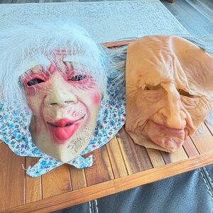 Realistic Old Woman & Vintage Old Man Latex Halloween Costume Mask Pair